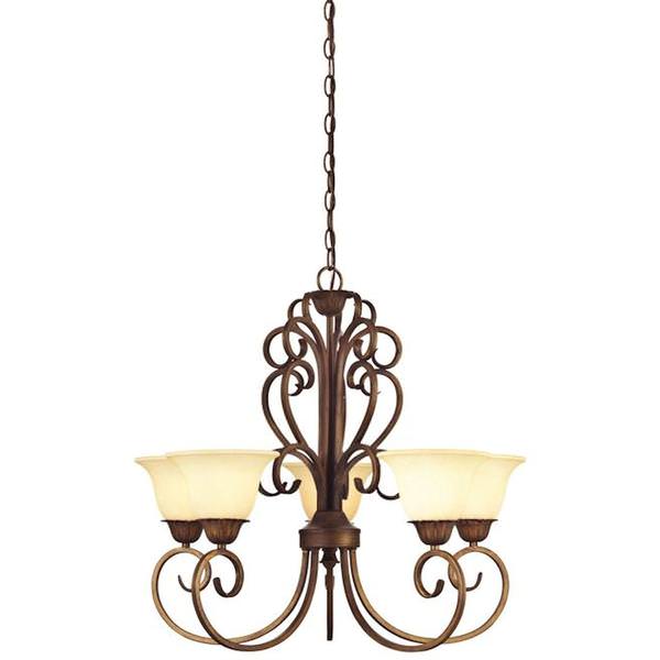 5 Light (Medium Screw Base) 25.5" Regal Springs Ebony Gold Finish with Burnt Scavo Glass Chandelier Light Fixture