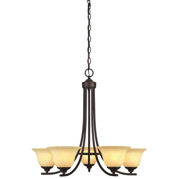 5 Light (Medium Screw Base) 26" Kings Canyon Oil Rubbed Bronze Finish with Burnt Scavo Glass Chandelier Light Fixture