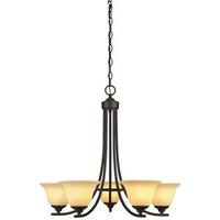 View 5 Light (Medium Screw Base) 26" Kings Canyon Oil Rubbed Bronze Finish with Burnt Scavo Glass Chandelier Light Fixture