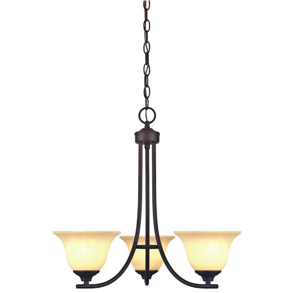 3 Light (Medium Screw Base) 22.2" Kings Canyon Oil Rubbed Bronze Finish with Burnt Scavo Glass Chandelier Light Fixture