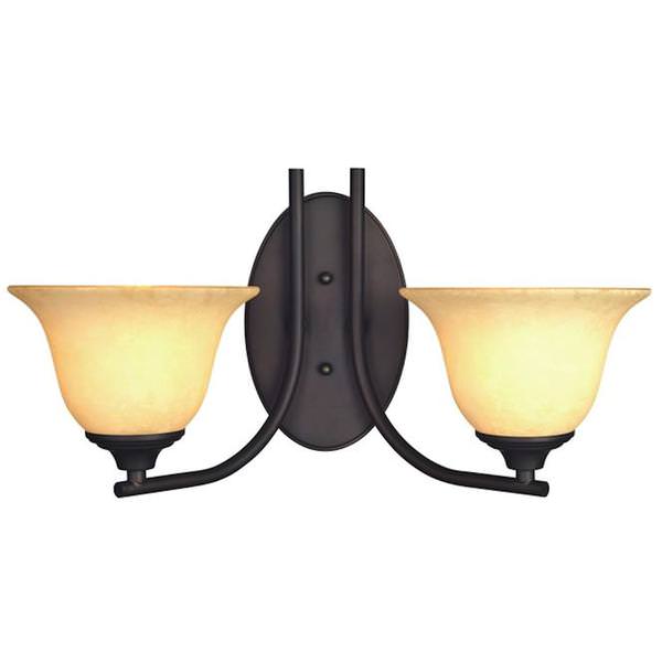 2 Light (Medium Screw Base) 17" Kings Canyon Oil Rubbed Bronze Finish with Burnt Scavo Glass Wall Light Fixture