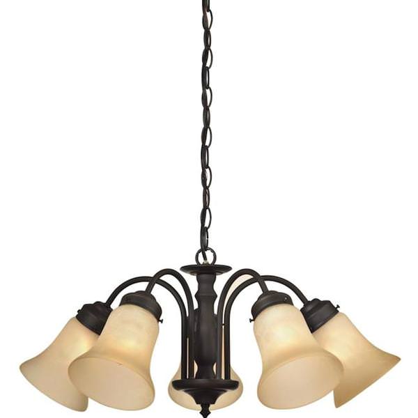 5 Light (Medium Screw Base) 23" Trinity II Oil Rubbed Bronze Finish with Aged Alabaster Glass Chandelier Light Fixture