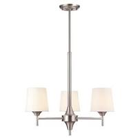 View 3 Light (Candelabra Base) 23" Parker Mews Brushed Nickel Finish with White Linen Fabric Shades Chandelier Light Fixture