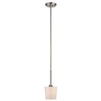 View 1 Light (Candelabra Base) 5.5" Parker Mews Brushed Nickel Finish with White Linen Fabric Shade Mini Pendant Light Fixture