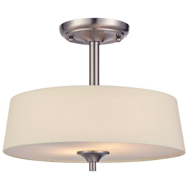 2 Light (Medium Screw Base) 13" Parker Mews Semi Flush Brushed Nickel Finish with White Linen Fabric Shade Ceiling Light Fixture