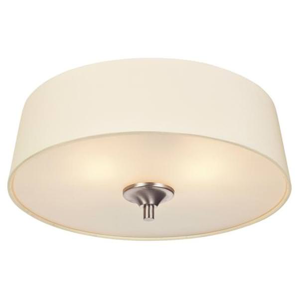 2 Light (Medium Screw Base) 13" Parker Mews Flush Mount Brushed Nickel Finish with White Linen Fabric Shade Ceiling Light Fixture