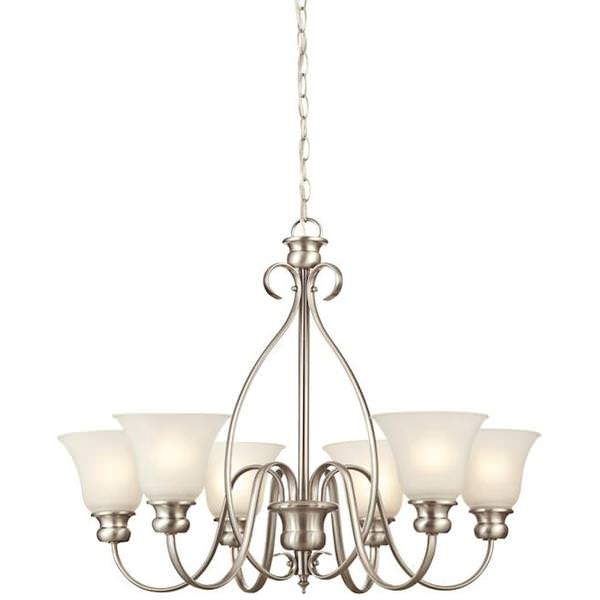 6 Light (Medium Screw Base) 30.2" Fontane Brushed Nickel Finish with Frosted Glass Chandelier Light Fixture