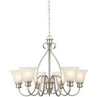 View 6 Light (Medium Screw Base) 30.2" Fontane Brushed Nickel Finish with Frosted Glass Chandelier Light Fixture