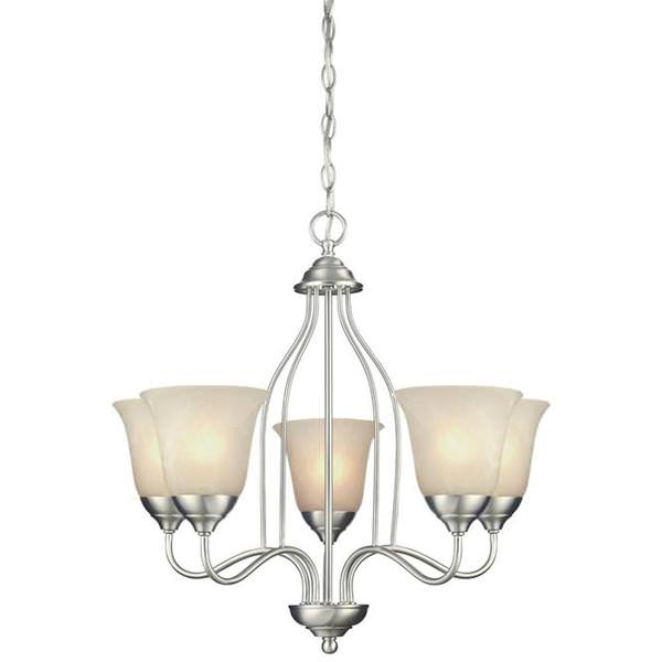 5 Light (Medium Screw Base) 23" Clinton Satin Nickel Finish with White Alabaster Glass Chandelier Light Fixture