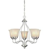 View 5 Light (Medium Screw Base) 23" Clinton Satin Nickel Finish with White Alabaster Glass Chandelier Light Fixture