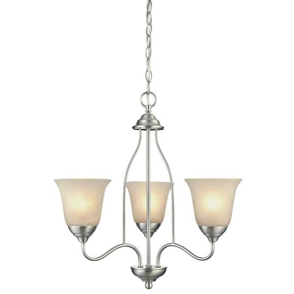 3 Light (Medium Screw Base) 21.5" Clinton Satin Nickel Finish with White Alabaster Glass Chandelier Light Fixture