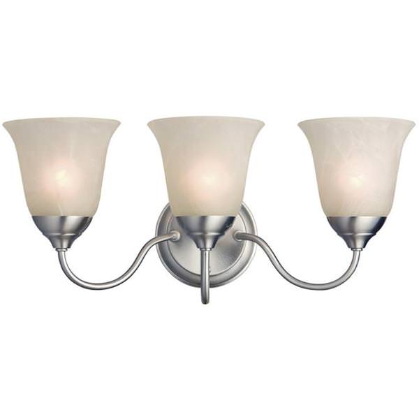3 Light (Medium Screw Base) 22" Clinton Satin Nickel Finish with White Alabaster Glass Wall Light Fixture