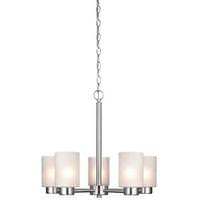 View 5 Light (Medium Screw Base) 20.6" Sylvestre Brushed Nickel Finish with Frosted Seeded Glass Chandelier Light Fixture