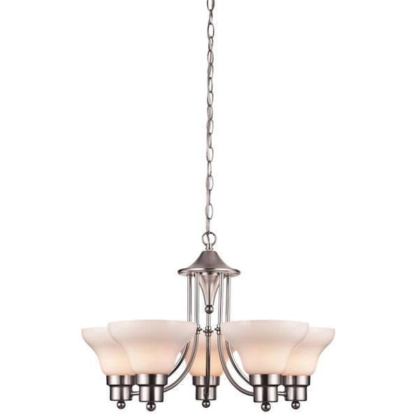 5 Light (Medium Screw Base) 24" Swanstone Satin Nickel Finish with White Opal Glass Chandelier Light Fixture