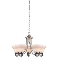 View 5 Light (Medium Screw Base) 24" Swanstone Satin Nickel Finish with White Opal Glass Chandelier Light Fixture