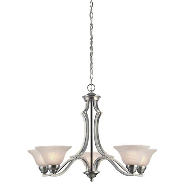 5 Light (Medium Screw Base) 30.5" Fallon Satin Platinum Finish with White Alabaster Glass Chandelier Light Fixture
