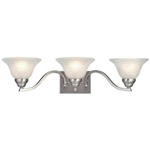 3 Light (Medium Screw Base) 27.75" Fallon Satin Platinum Finish with White Alabaster Glass Wall Light Fixture