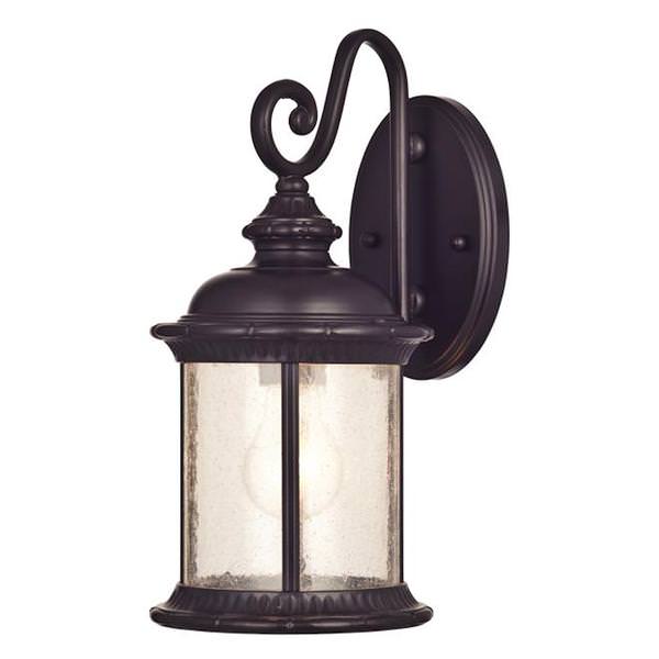 1 Light (Medium Screw Base) 12.75" Lantern Oil Rubbed Bronze with Clear Seeeded Glass Wall Light Fixture