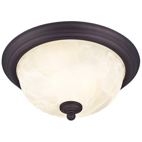 2 Light (Medium Screw Base) 13" Naveen Flush Mount Oil Rubbed Bronze Finish on Steel with White Alabaster Glass Ceiling Light Fixture