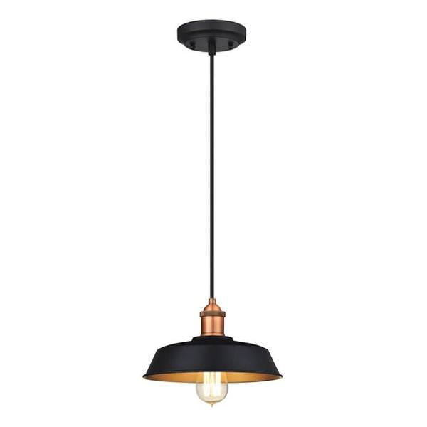 1 Light Matte Black and Washed Copper Finish with Metallic Bronze Interior Pendant