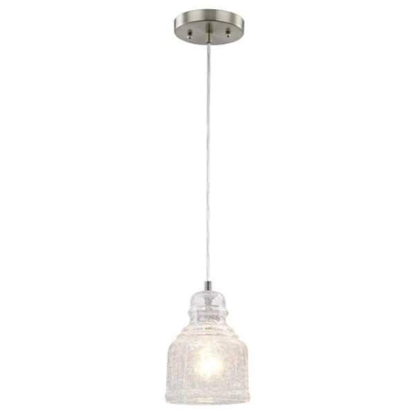 1 Light Brushed Nickel Clear Crackle Glass Mini Pendant