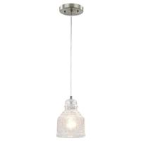 Westinghouse 1 Light Brushed Nickel Clear Crackle Glass Mini Pendant