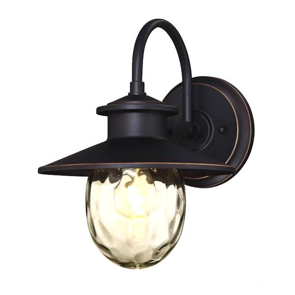 1 Light Oil Rubbed Bronze with Highlights Clear Water Glass Outdoor Wall Lantern