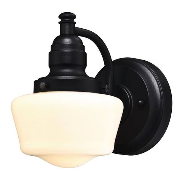 1 Light Textured Black Finish White Opal Glass 