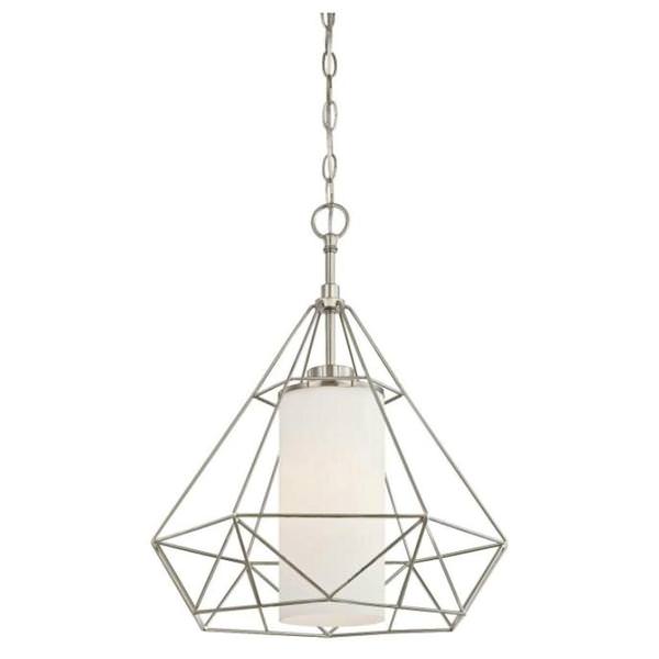 1 Light Brushed Nickel Frosted Opal Glass Shade Pendant Light Fixture