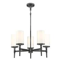 Westinghouse 5 Light Distressed Aluminum White Opal Glass Shades Chandelier Light Fixture