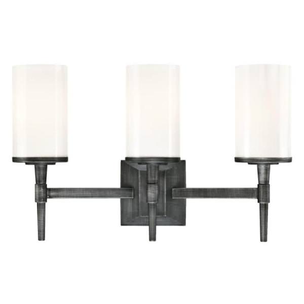 3 Light Distressed Aluminum White Opal Glass Shades Wall Light Fixture