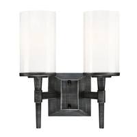 View 2 Light Distressed Aluminum White Opal Glass Shades Wall Light Fixture