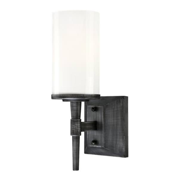 1 Light Distressed Aluminum White Opal Glass Shade Wall Light Fixture