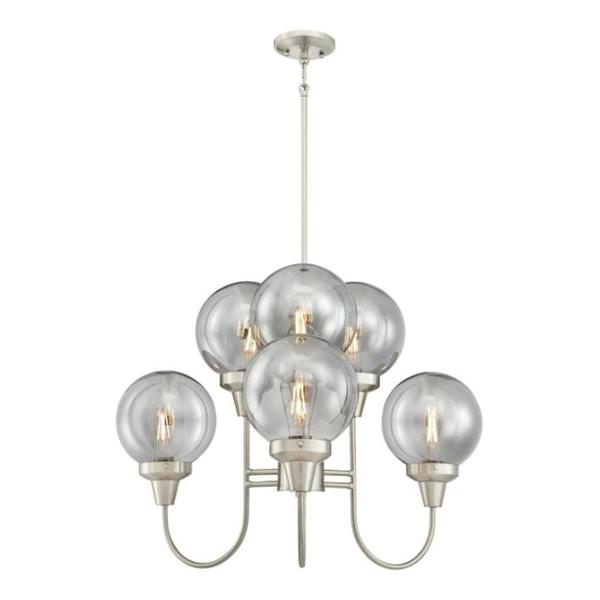 6 Light Brushed Nickel Smoke Grey Glass Globes Chandelier Light Fixture