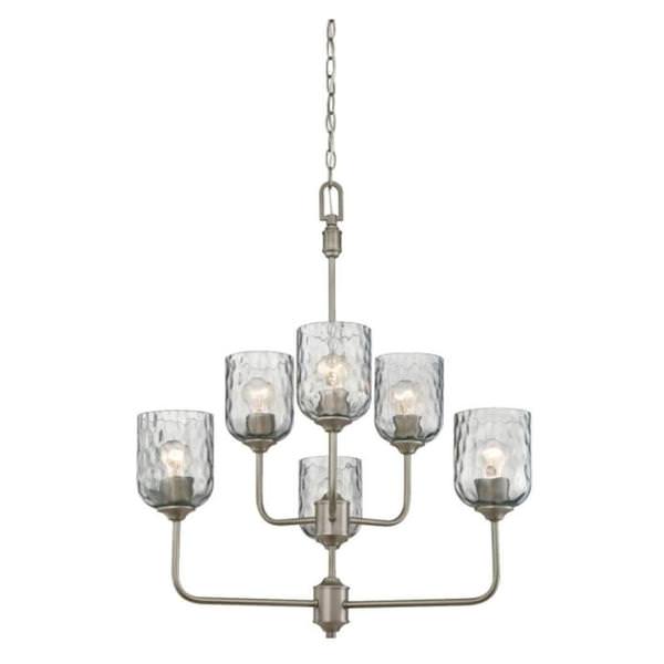 6 Light Dark Pewter Smoke Grey Hammered Glass Shades Chandelier Light Fixture