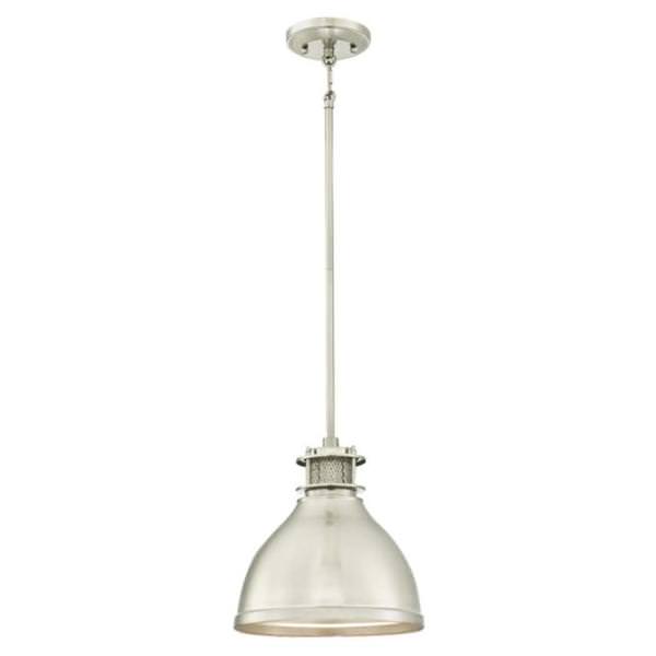 1 Light Brushed Nickel Shade Adjustable Pendant Light Fixture