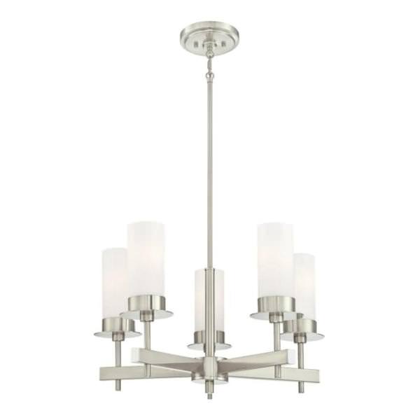 5 Light Brushed Nickel Frosted Opal Glass Shades Chandelier Light Fixture