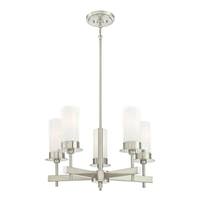 View 5 Light Brushed Nickel Frosted Opal Glass Shades Chandelier Light Fixture