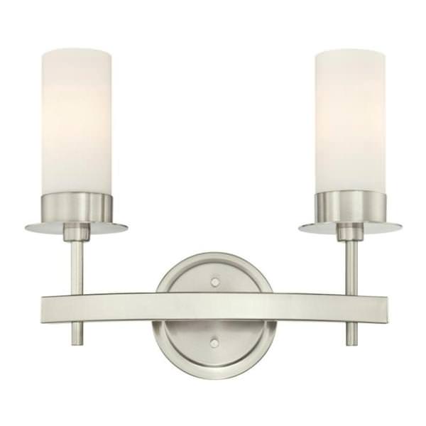 2 Light Brushed Nickel Frosted Opal Glass Shades Wall Light Fixture