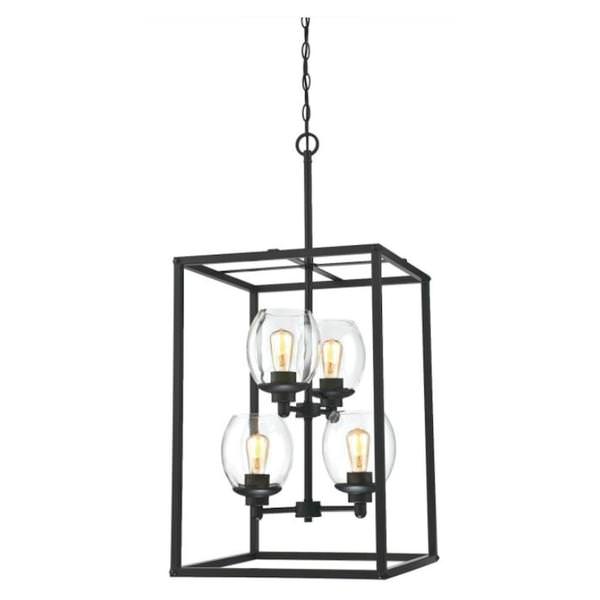 4 Light Matte Black Clear Glass Shades Chandelier Light Fixture