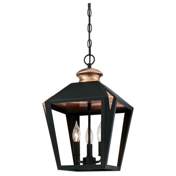 3 Light Matte Black with Copper Accents Adjustable Pendant Light Fixture