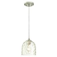 Westinghouse 1 Light Brushed Nickel Clear Hammered Glass Shade Adjustable Mini Pendant Light Fixture