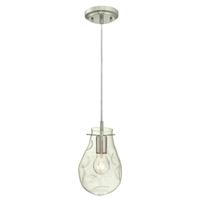Westinghouse 1 Light Brushed Nickel Clear Indented Glass Shade Adjustable Mini Pendant Light Fixture