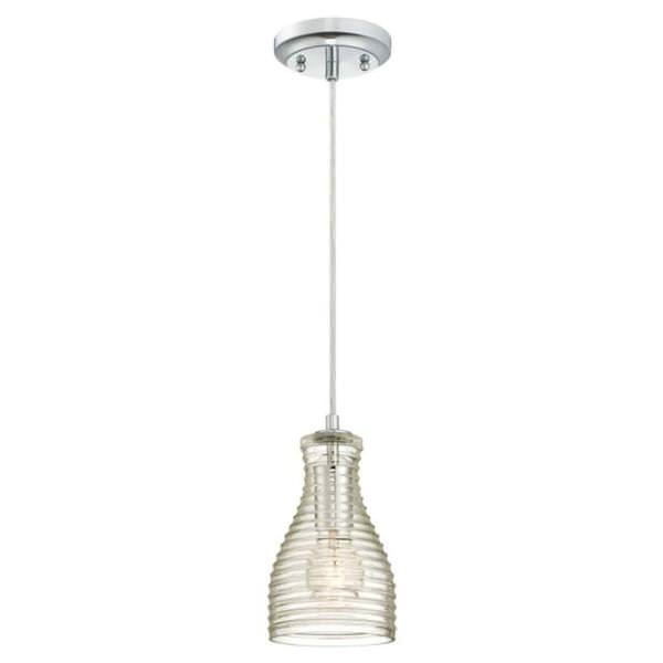 1 Light Chrome Clear Rippled Glass Shade Adjustable Mini Pendant Light Fixture