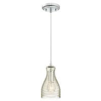 Westinghouse 1 Light Chrome Clear Rippled Glass Shade Adjustable Mini Pendant Light Fixture