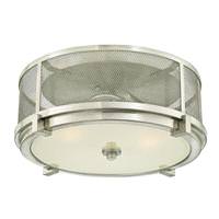 View 2 Light 13.5" Round Brushed Nickel Mesh and Frosted Glass Shade Ceiling Light Fixture