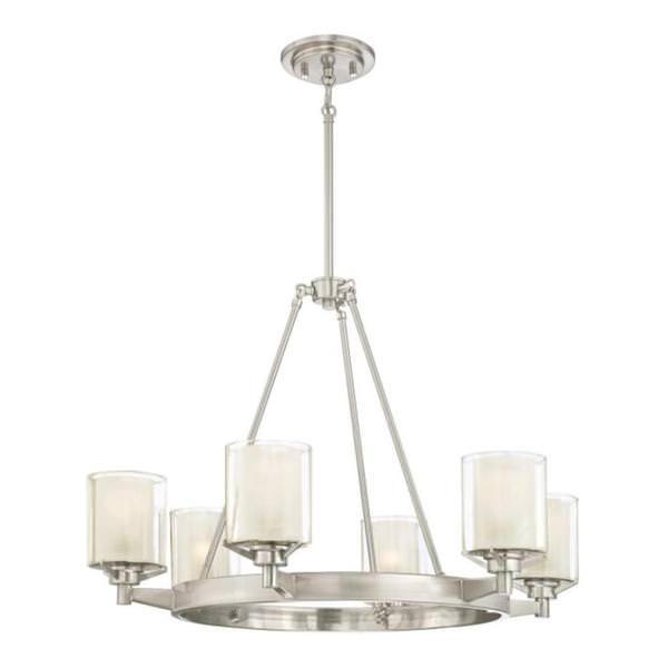 6 Light Brushed Nickel Glass Shades Chandelier Light Fixture