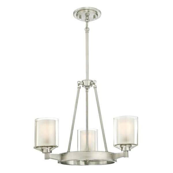 3 Light Brushed Nickel Glass Shades Chandelier Light Fixture