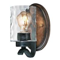 View 1 Light Textured Iron and Barnwood Clear Hammered Glass Shade Wall Light Fixture
