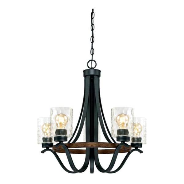 5 Light Textured Iron Clear Hammered Glass Shades Chandelier Light Fixture